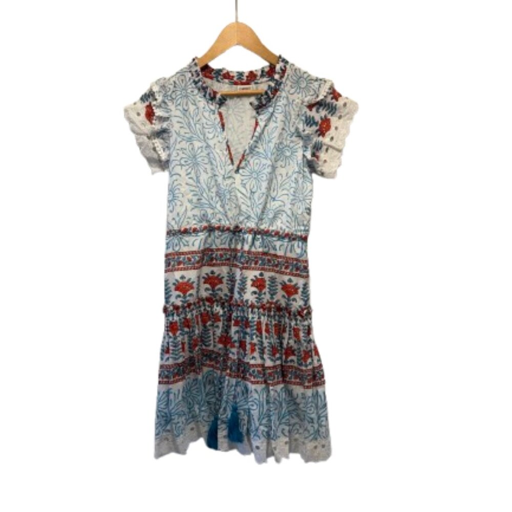 Charlee Long Flutter Sleve Floral Mini Dress – Turquoise & Orange Print